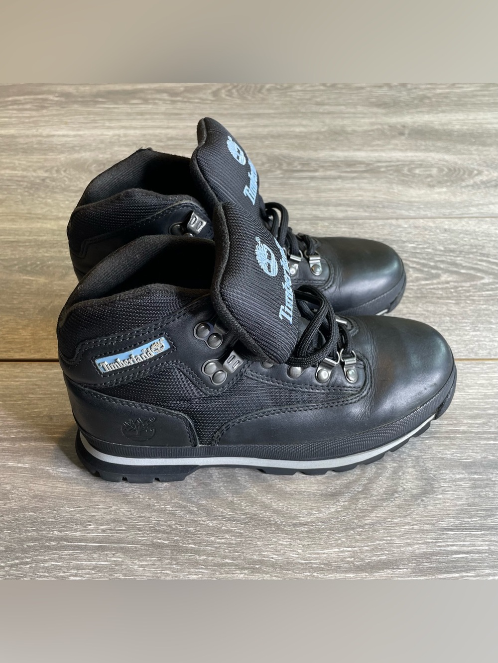 Vtg Timberland Boots Women's Sz 7.5 Black Leather Euro Hiker Outdoor Waterproof